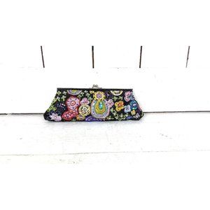 90s vintage Aldo black satin floral embroidered beaded evening clutch purse bag